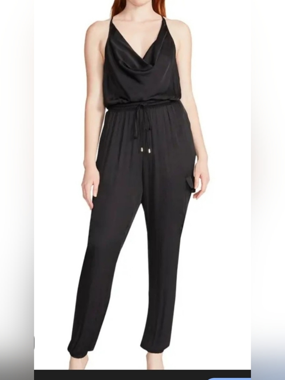 Steve Madden Black Satin Slim-Strap Jumpsuit